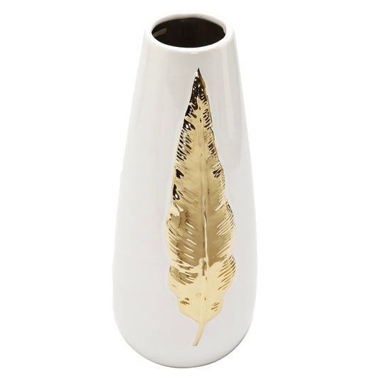 White Ceramic Vase With Gold Leaf Design