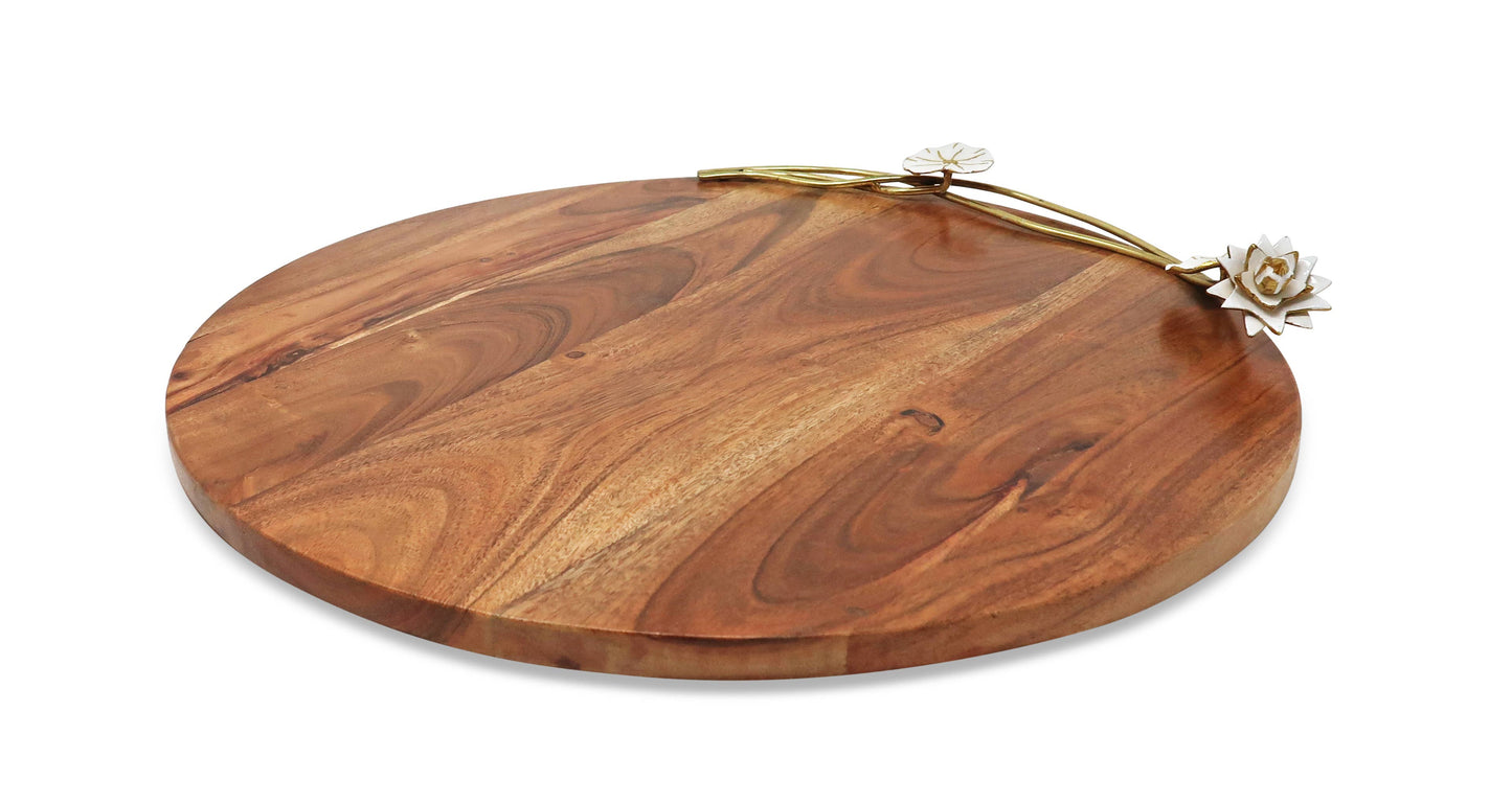 Wood Charcuterie Board with White Lotus Design