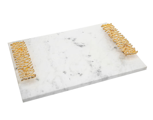 Large Marble Tray With Intricately Detailed Gold Handles