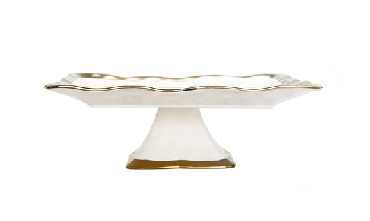 White Porcelain Footed Square Tray with Gold Border