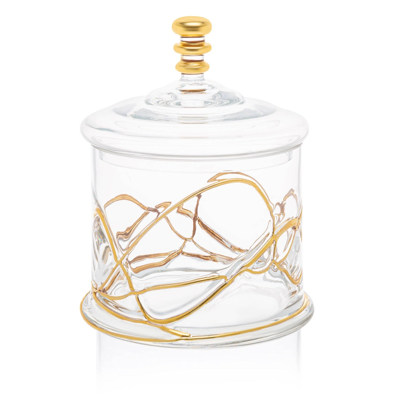 Glass Jar With Gold Swirl Design And Lid