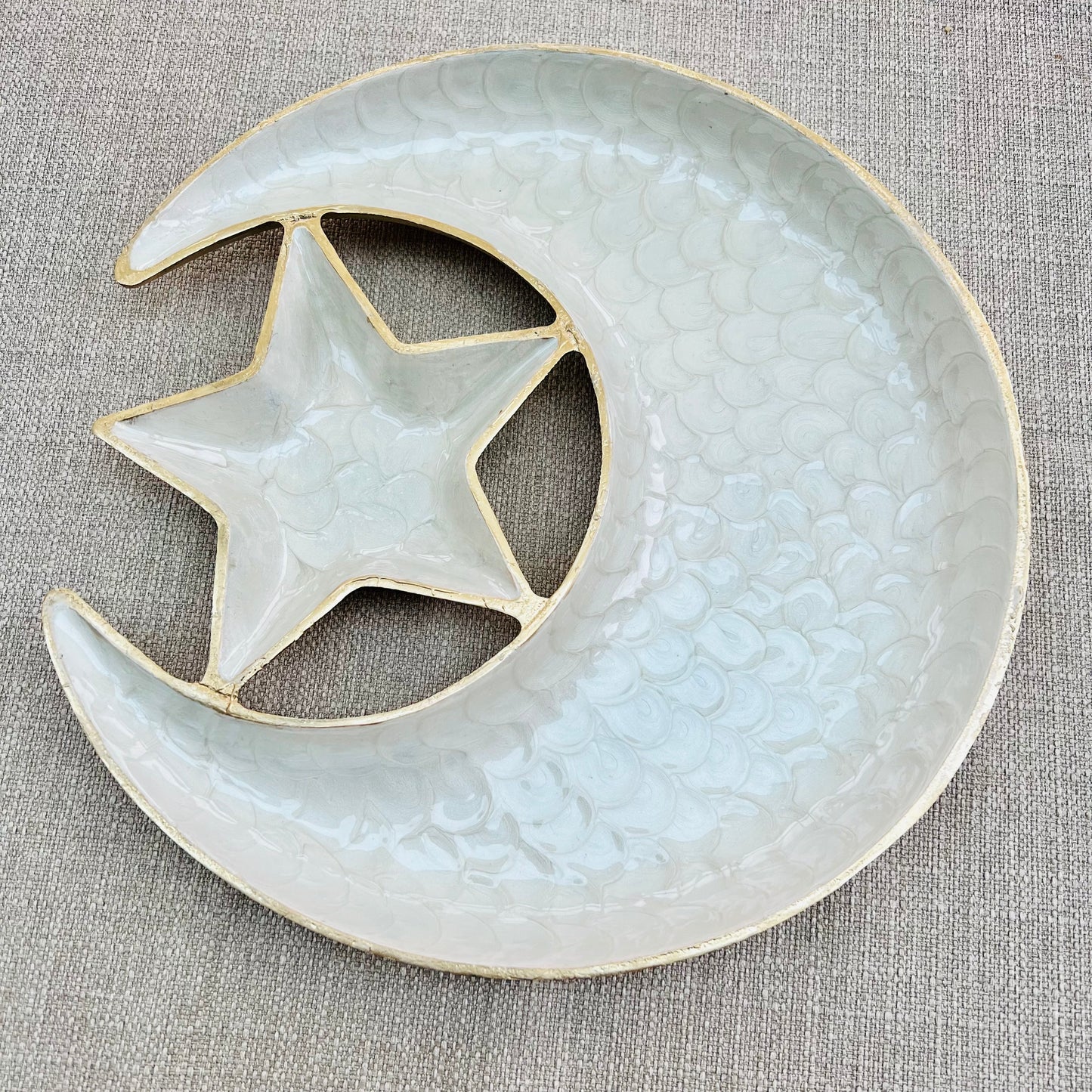 Gold And White Enamelled Crescent Moon Chip And Dip