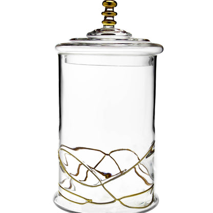 Glass Jar With Gold Swirl Design And Lid