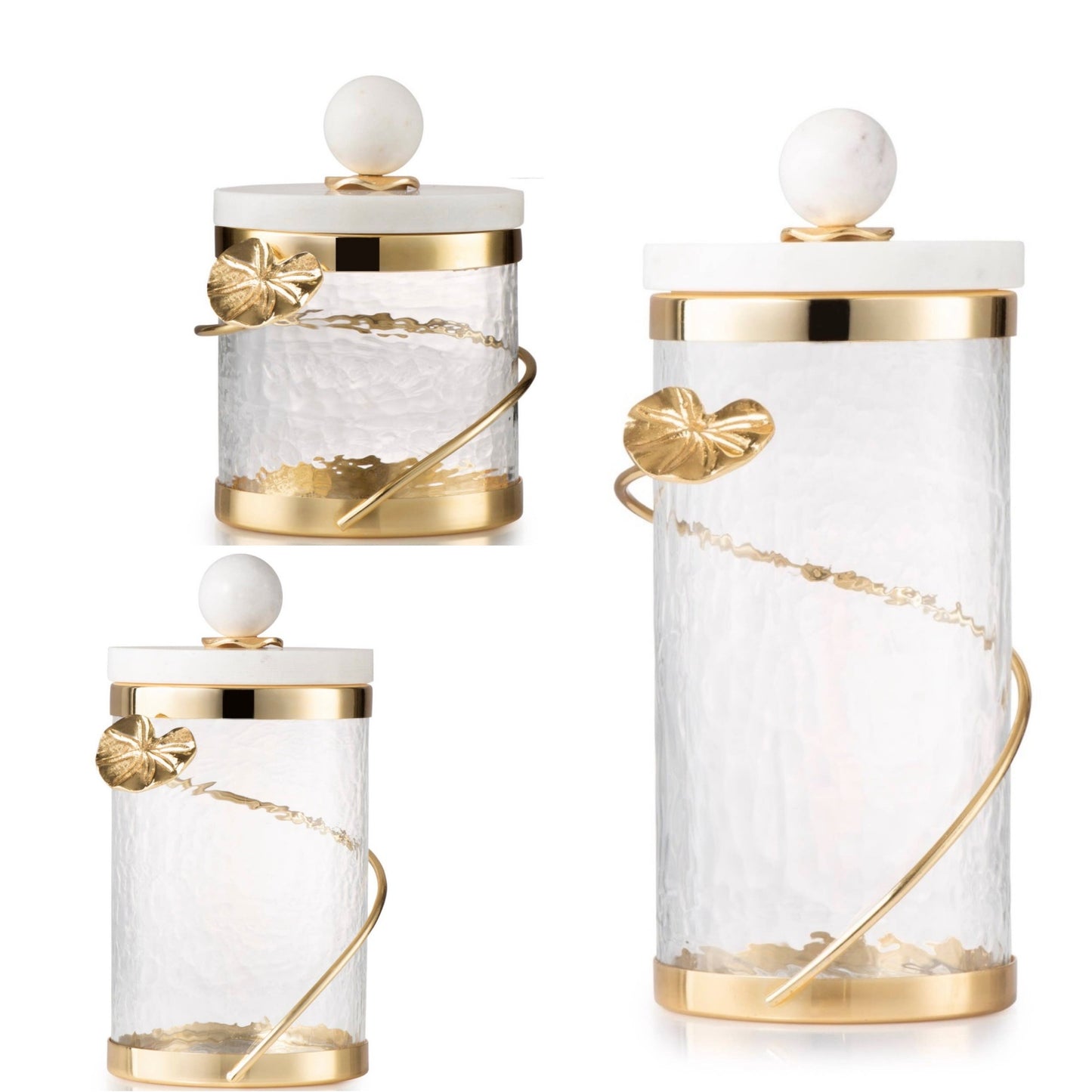 Gold Leaf Canister With White Marble Lid