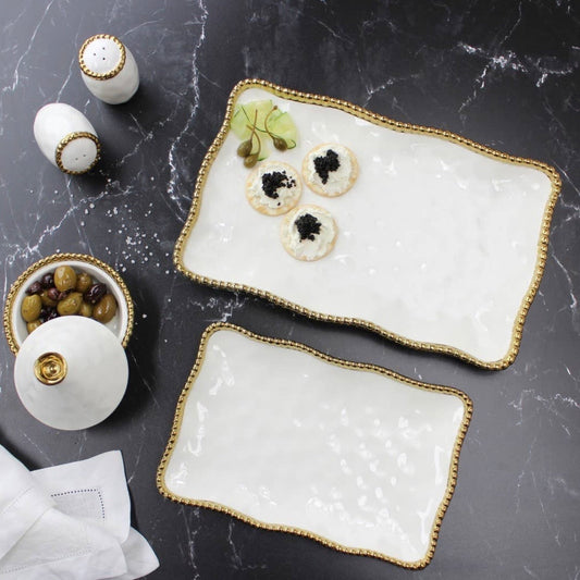 Gold Beaded White Porcelain Platter
