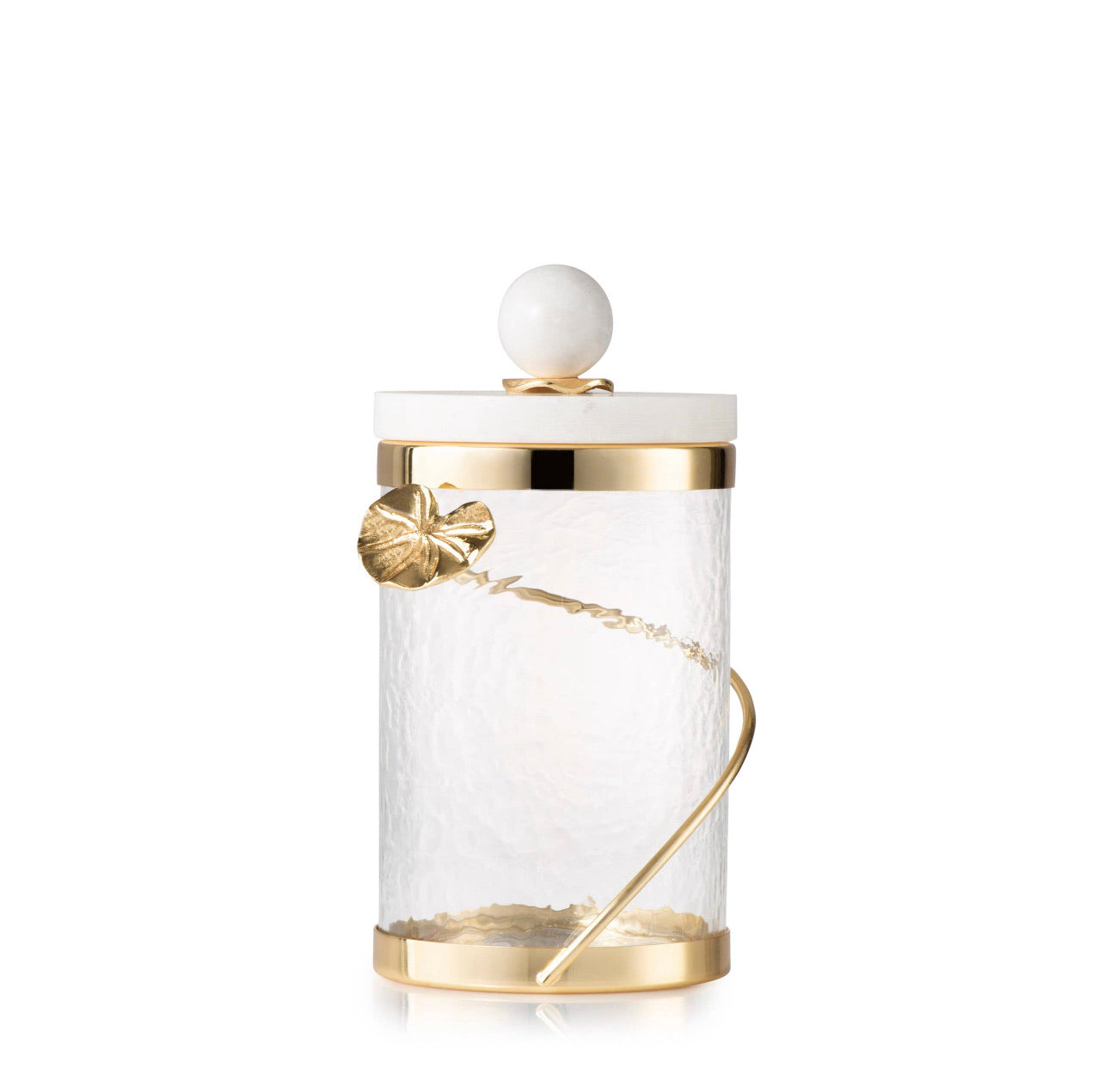 Gold Leaf Canister With White Marble Lid