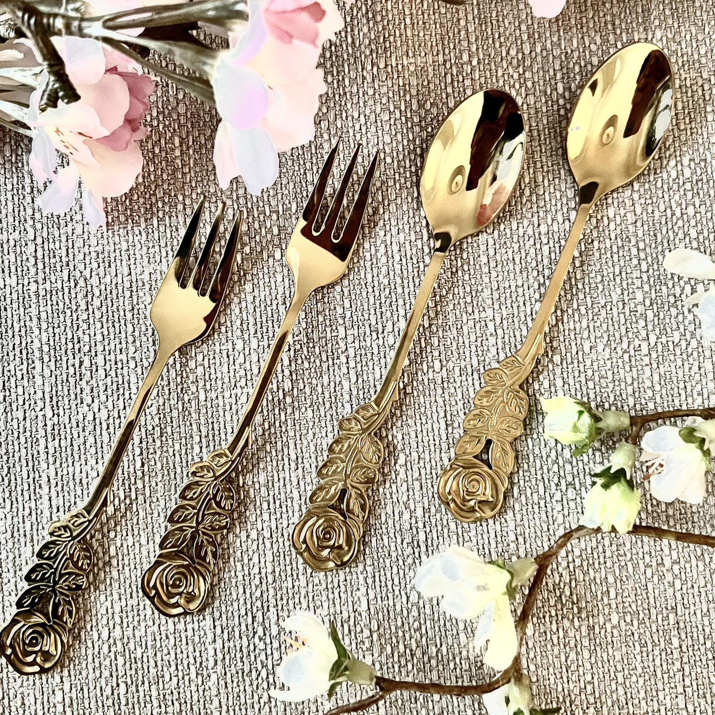 Gold Floral Dessert Spoon (Set Of 4)